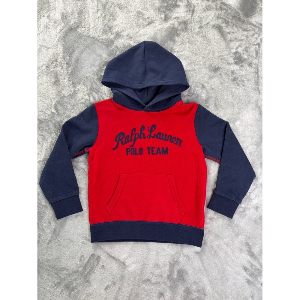 Ralph Lauren Polo Team Hoodie Boy Red Navy Colorblock Long Sleeve Attached hood